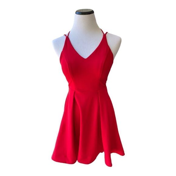 B.Darlin B Darlin Spaghetti Strap V Neck High Low Fit Flare Dress Red Size 1/2 - Picture 1 of 8